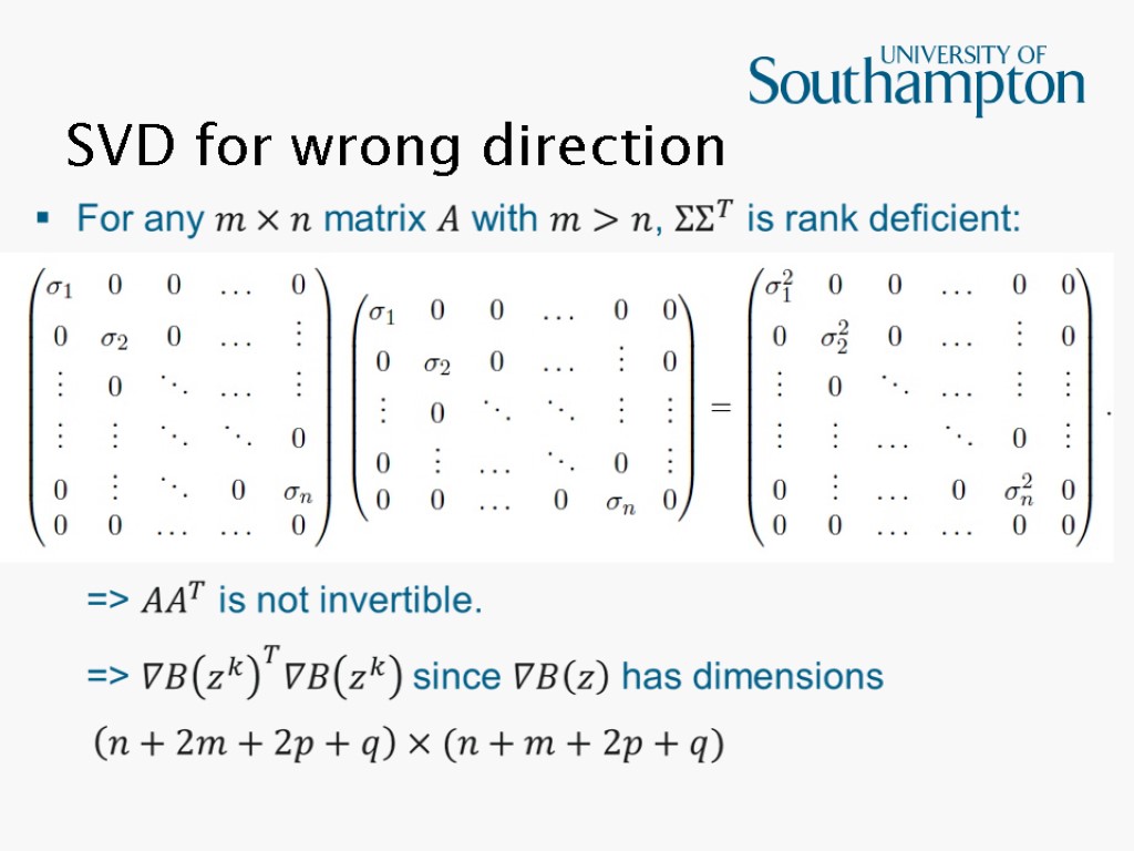 SVD for wrong direction